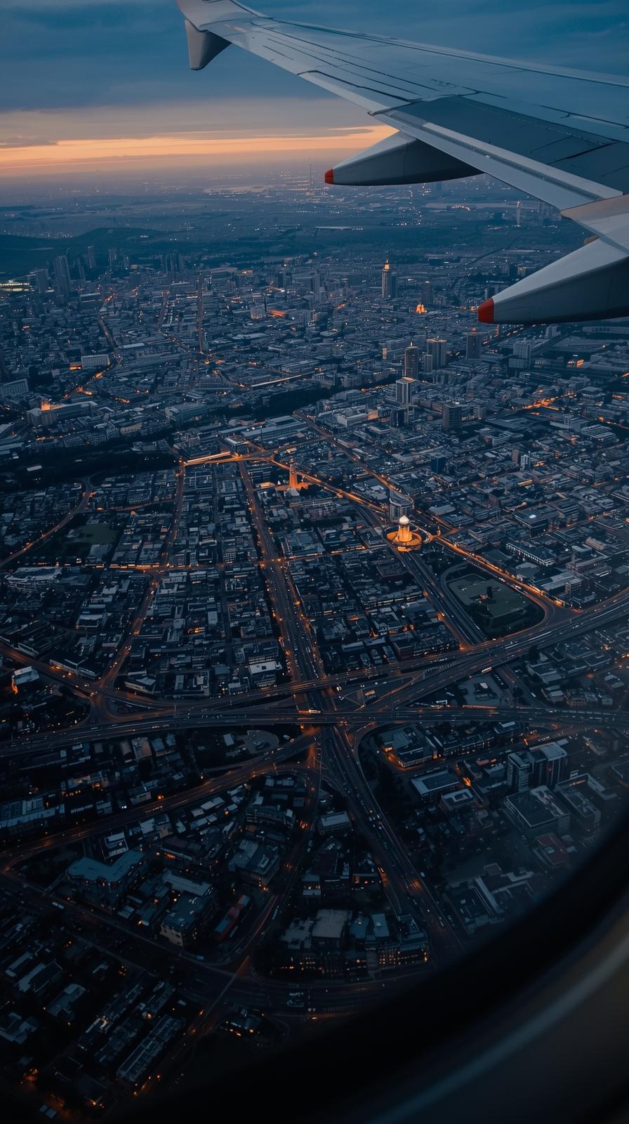 City From Airplane Window View