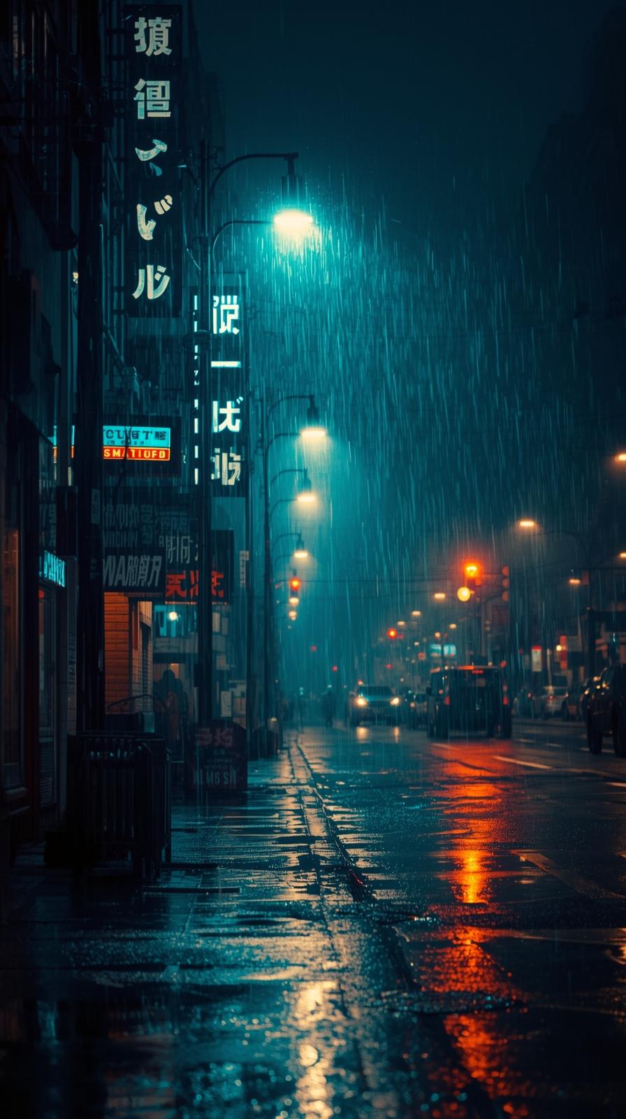 Cinematic Urban Scene With Soft Rain