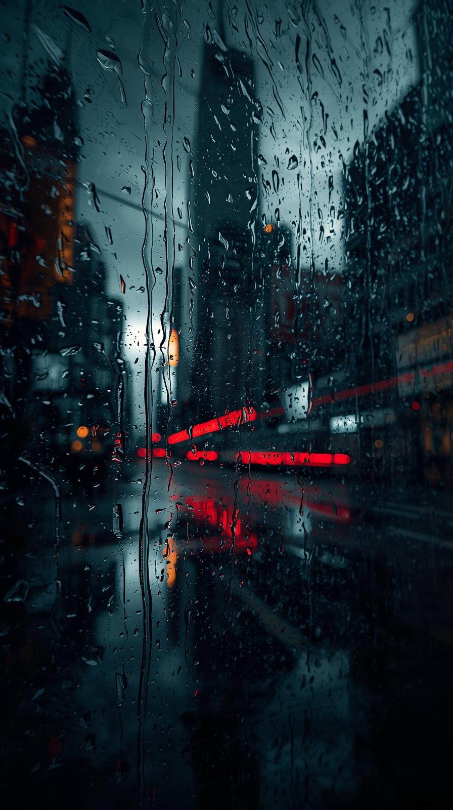 City Reflections In Wet Glass Surfaces
