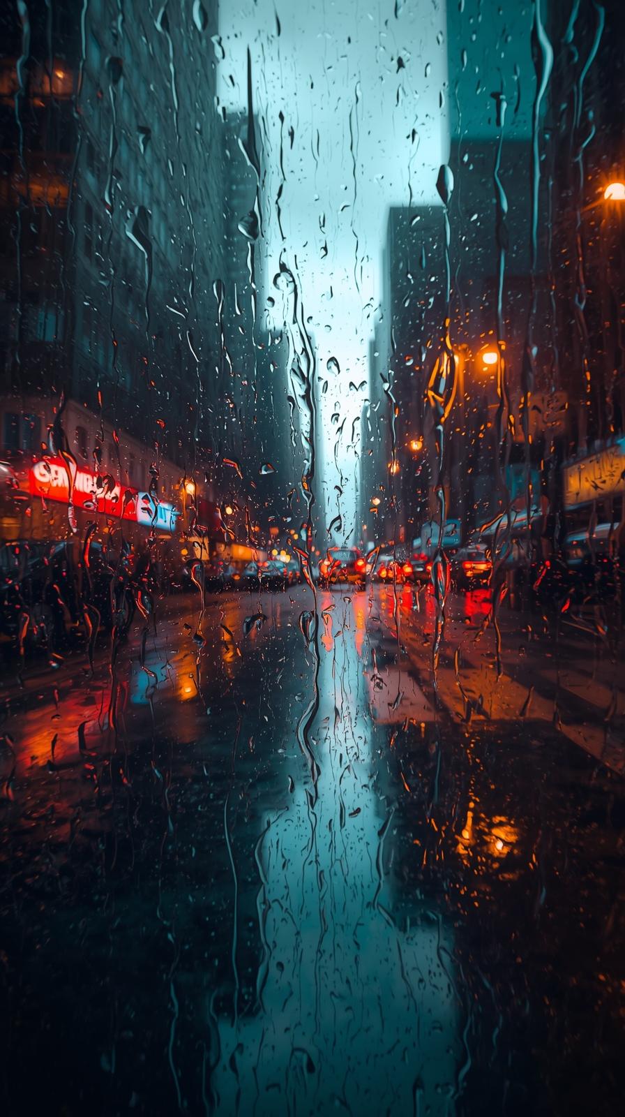 City Reflections In Wet Glass Surfaces