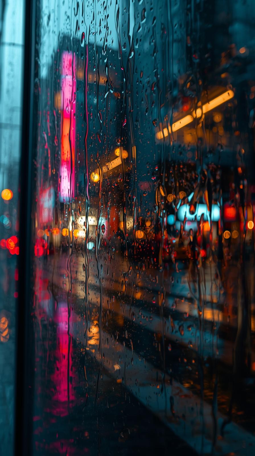 City Reflections In Wet Glass Surfaces