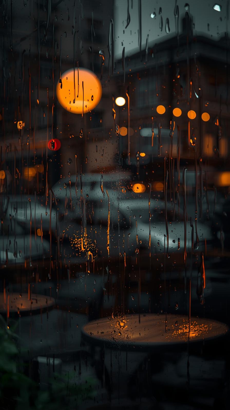 Cozy City Caf Window With Rainy Glass