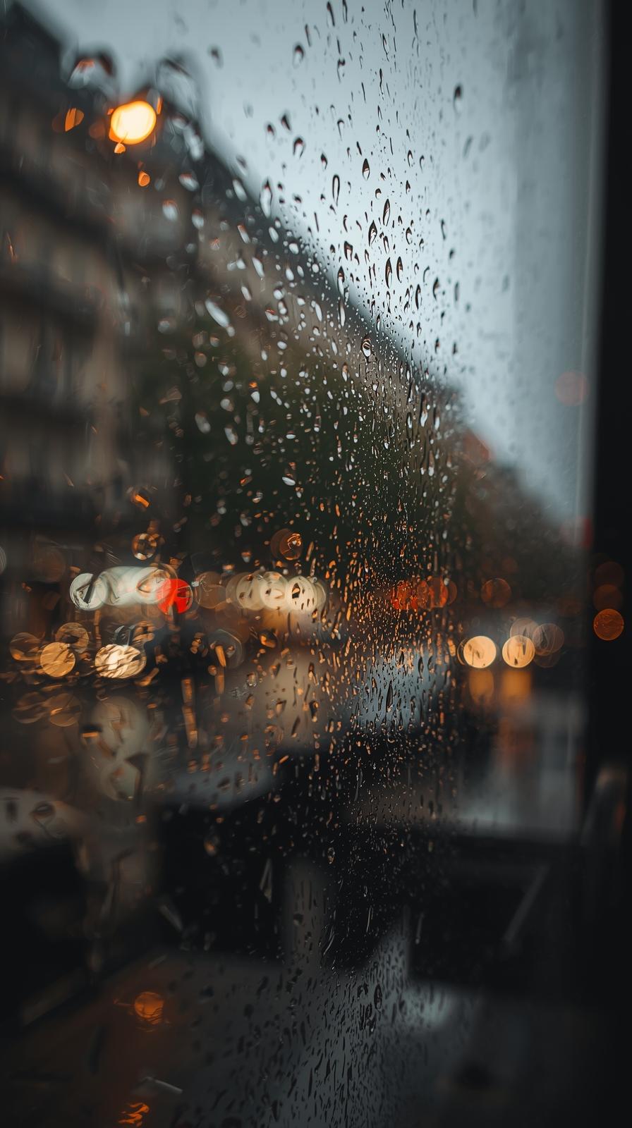 Cozy City Caf Window With Rainy Glass
