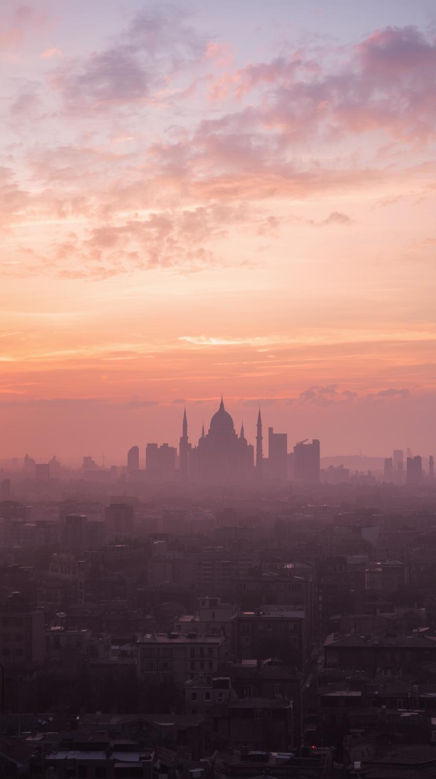 Deserted City At Dawn With Soft Pastel Sky