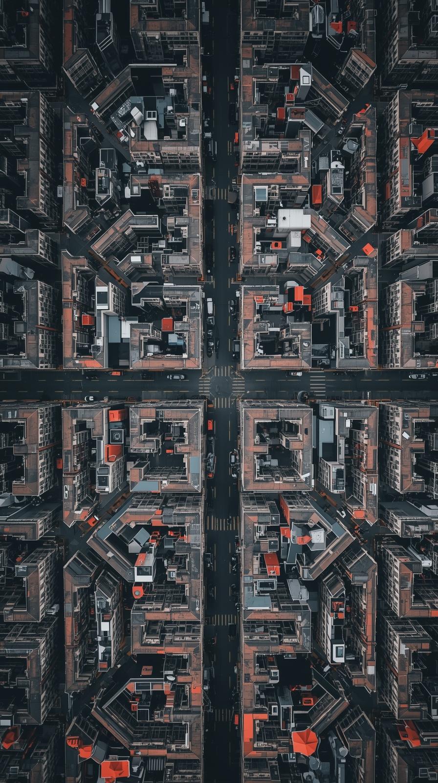Drone Shot Of Buildings Forming Symmetrical Patter