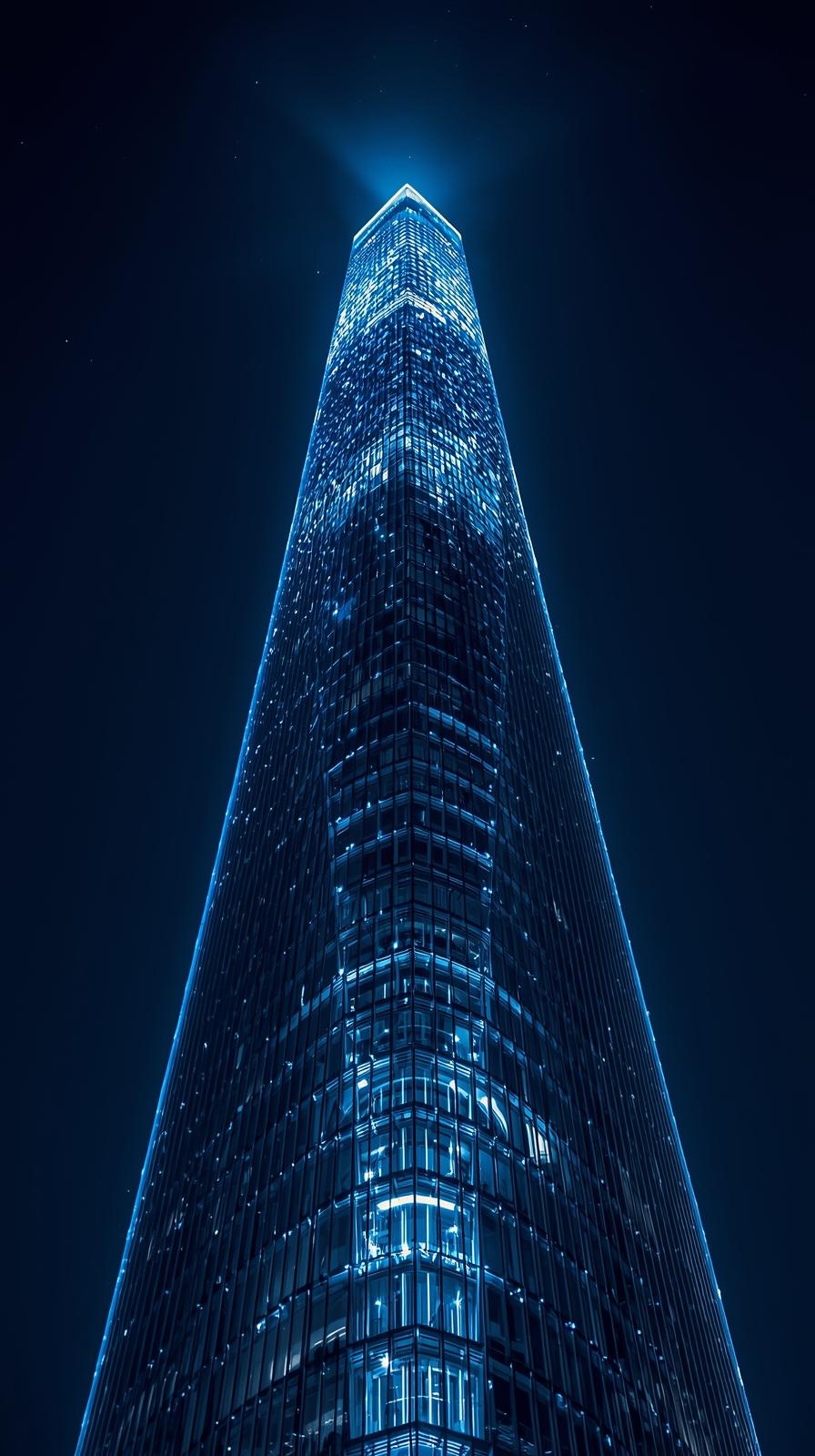Glass Tower With Glowing Blue Lights