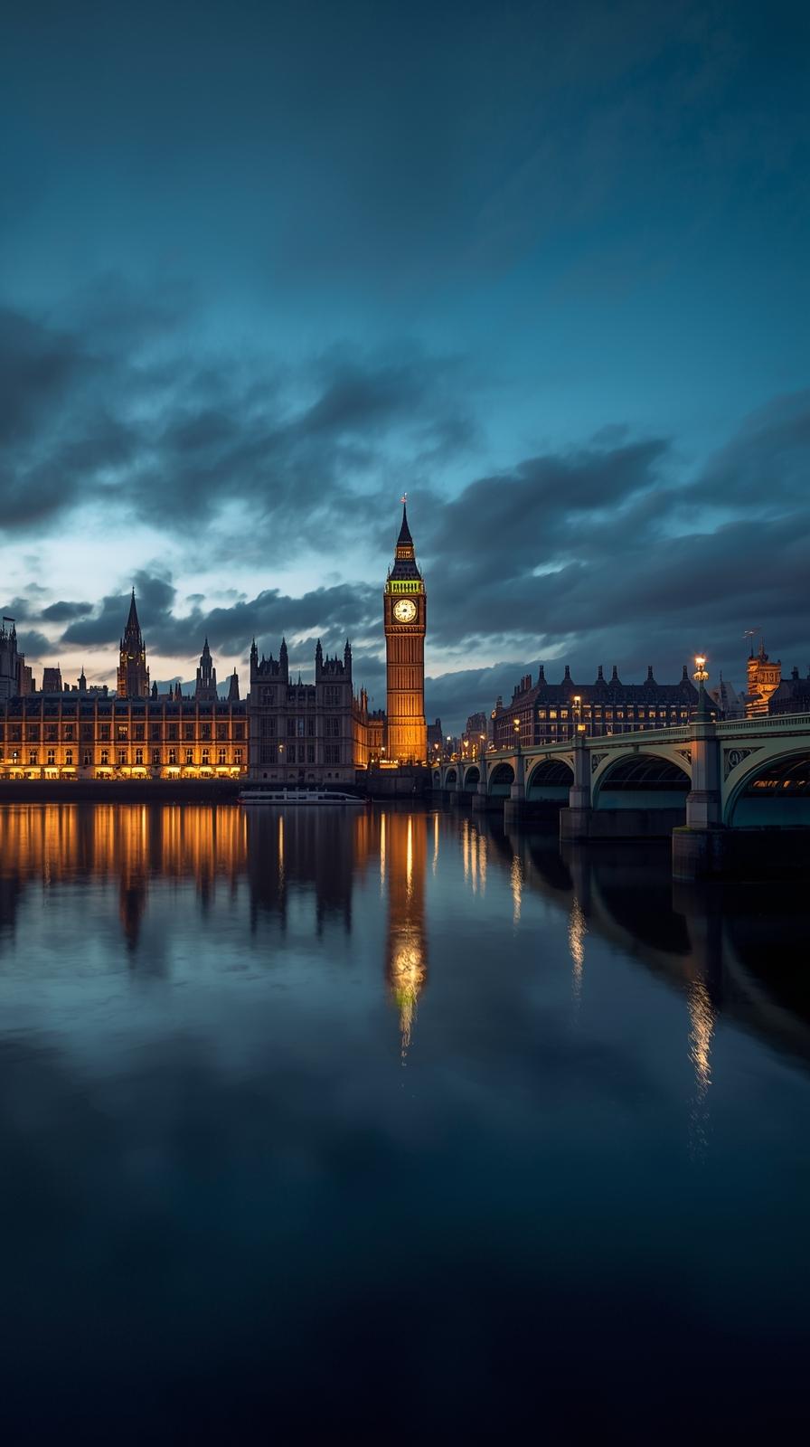 London Skyline With Big Ben And River Reflections