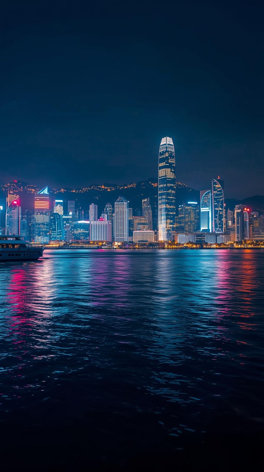 Hong Kong Skyline With Glowing Harbor Reflections