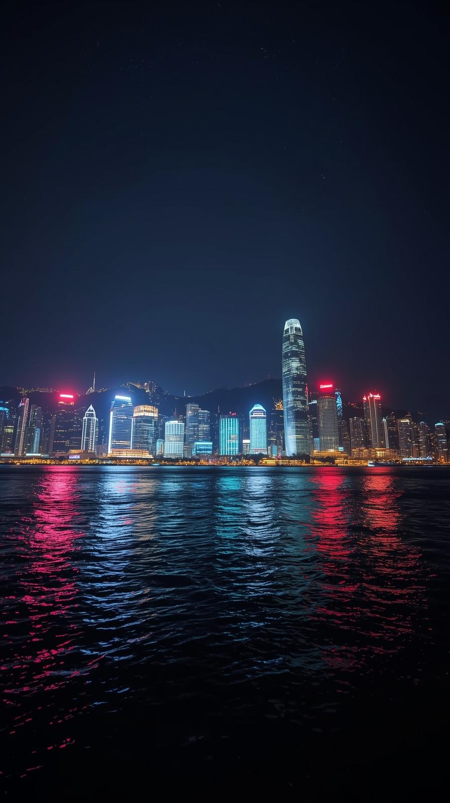 Hong Kong Skyline With Glowing Harbor Reflections