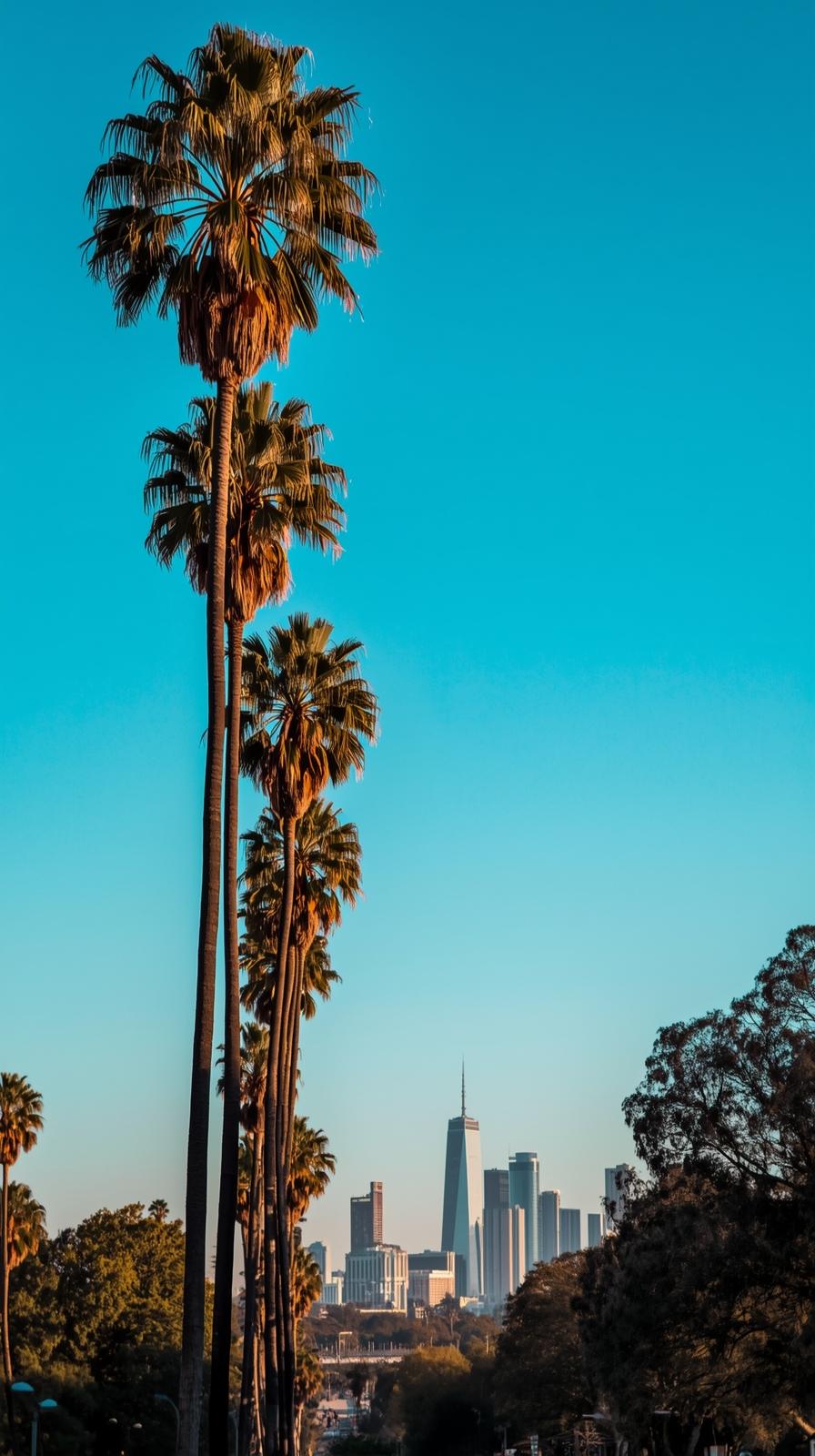 Los Angeles Palm Trees With Downtown Skyline