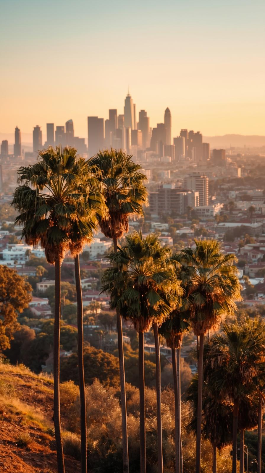 Los Angeles Palm Trees With Downtown Skyline