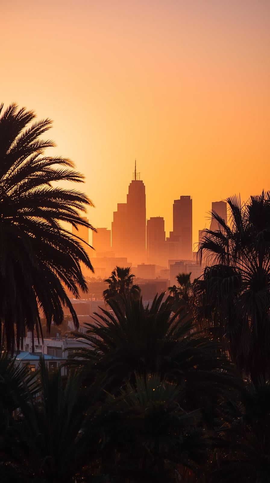 Los Angeles Palm Trees With Downtown Skyline