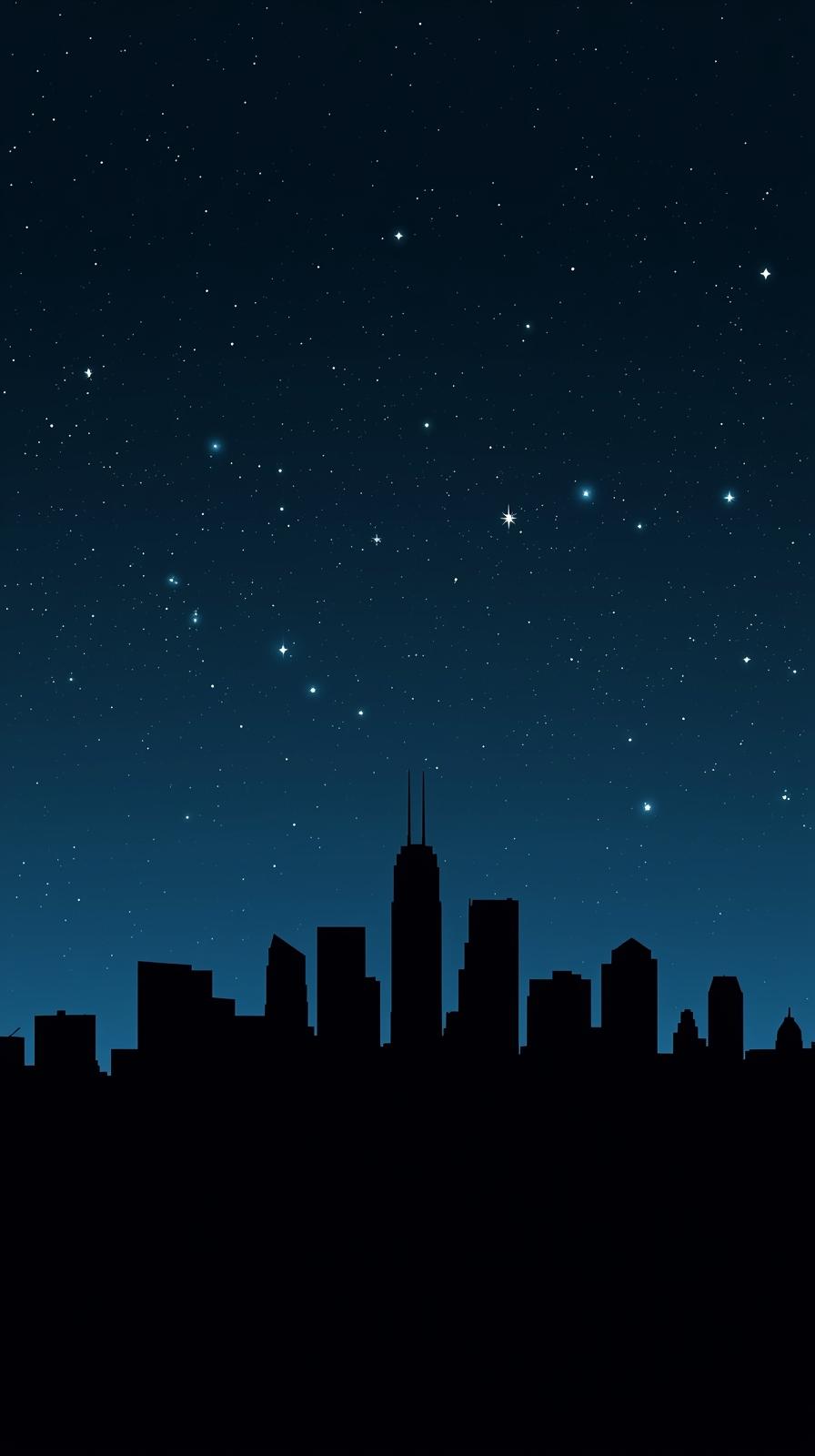 Minimal Dark City Silhouette With Stars