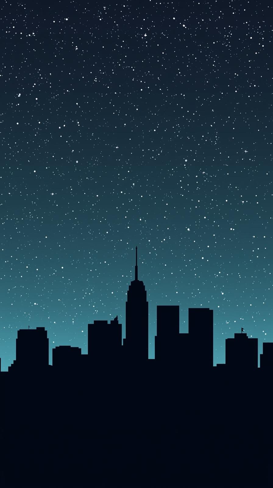 Minimal Dark City Silhouette With Stars