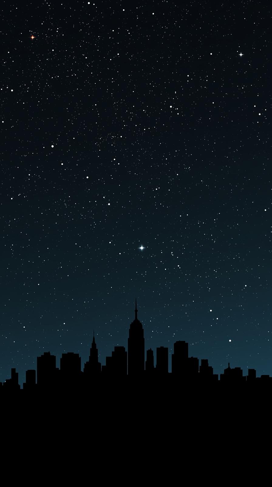 Minimal Dark City Silhouette With Stars