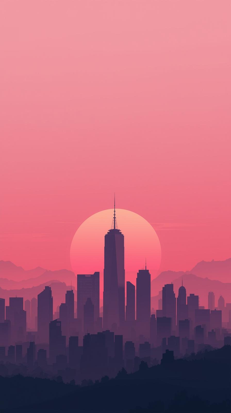 Minimalist Silhouette Of Skyscrapers Against A Pin