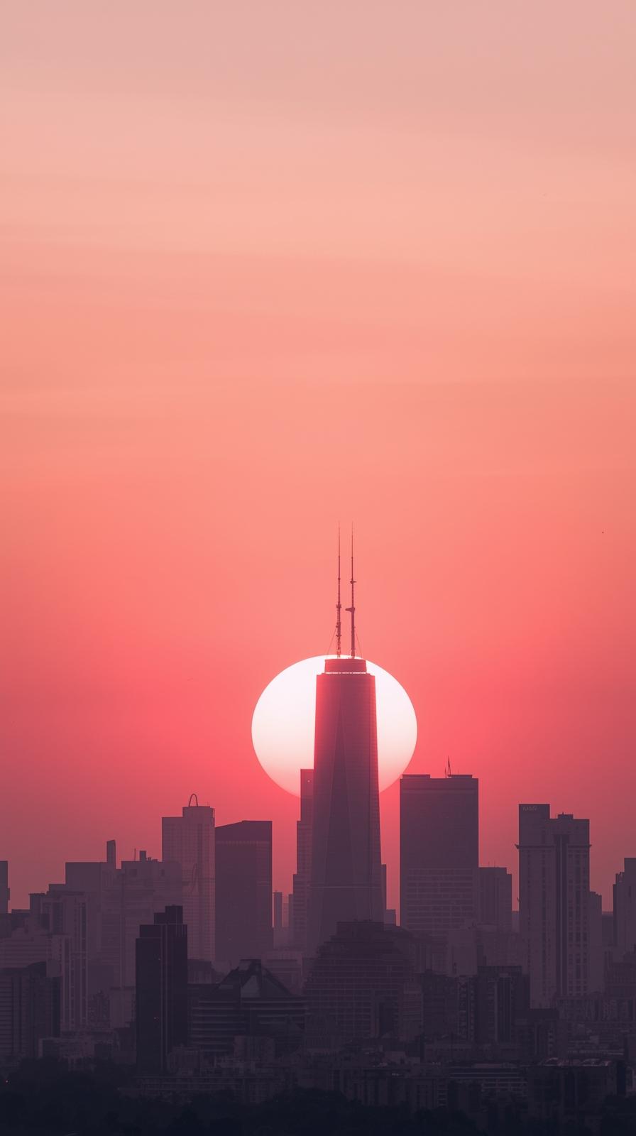 Minimalist Silhouette Of Skyscrapers Against A Pin
