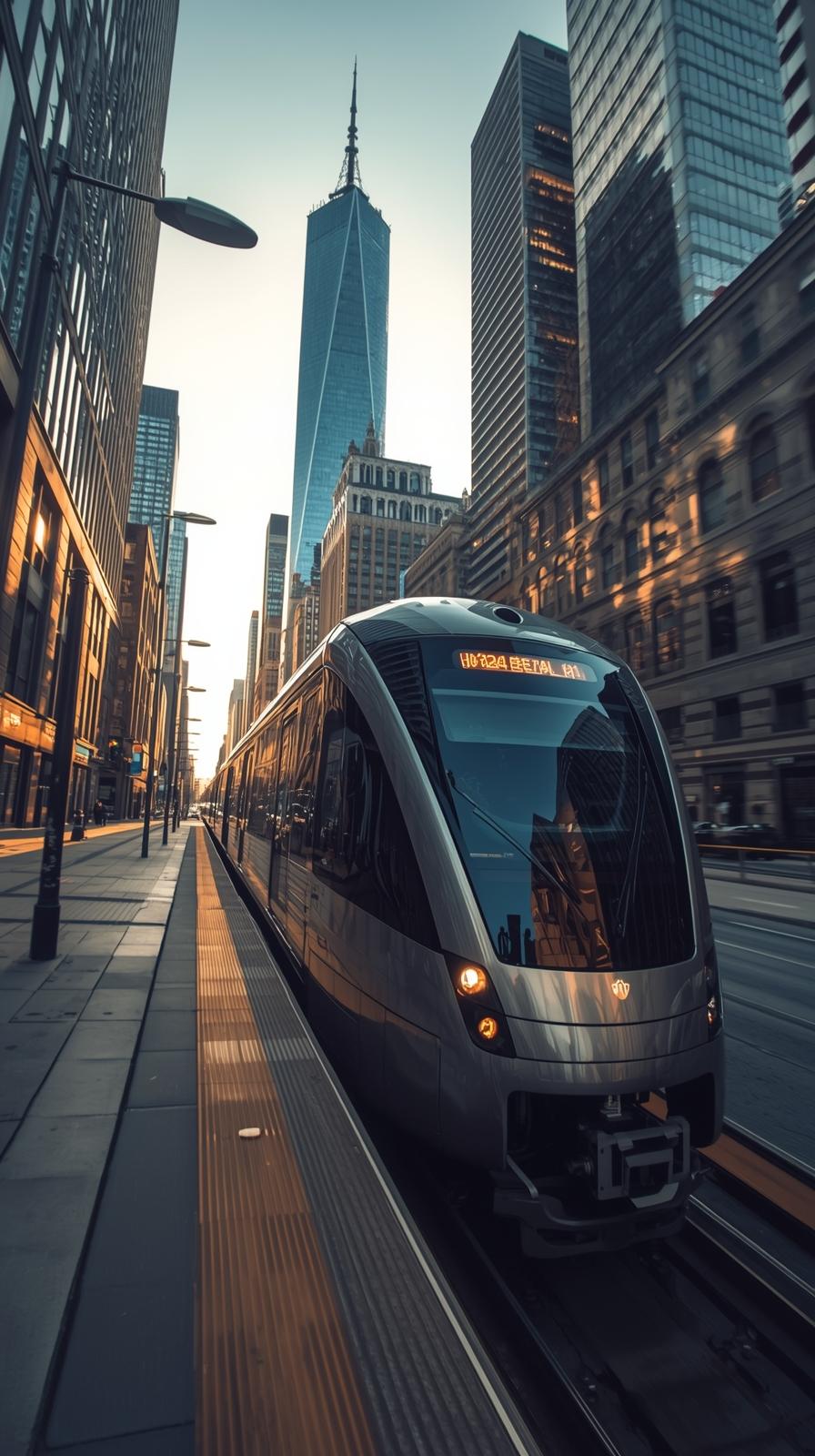 Modern City Train Passing Skyscrapers