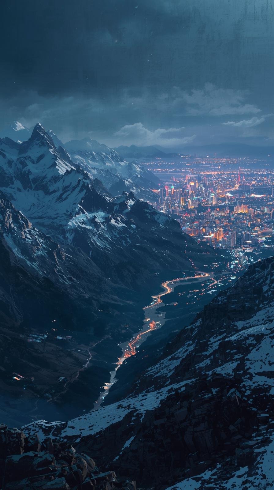 Mountain And City Contrast Landscape