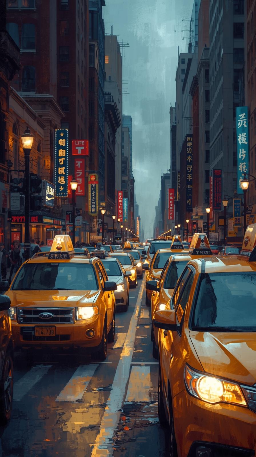 New York Taxi Street With Warm Colors