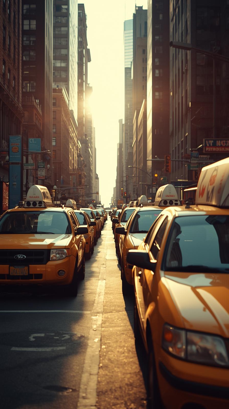 New York Taxi Street With Warm Colors