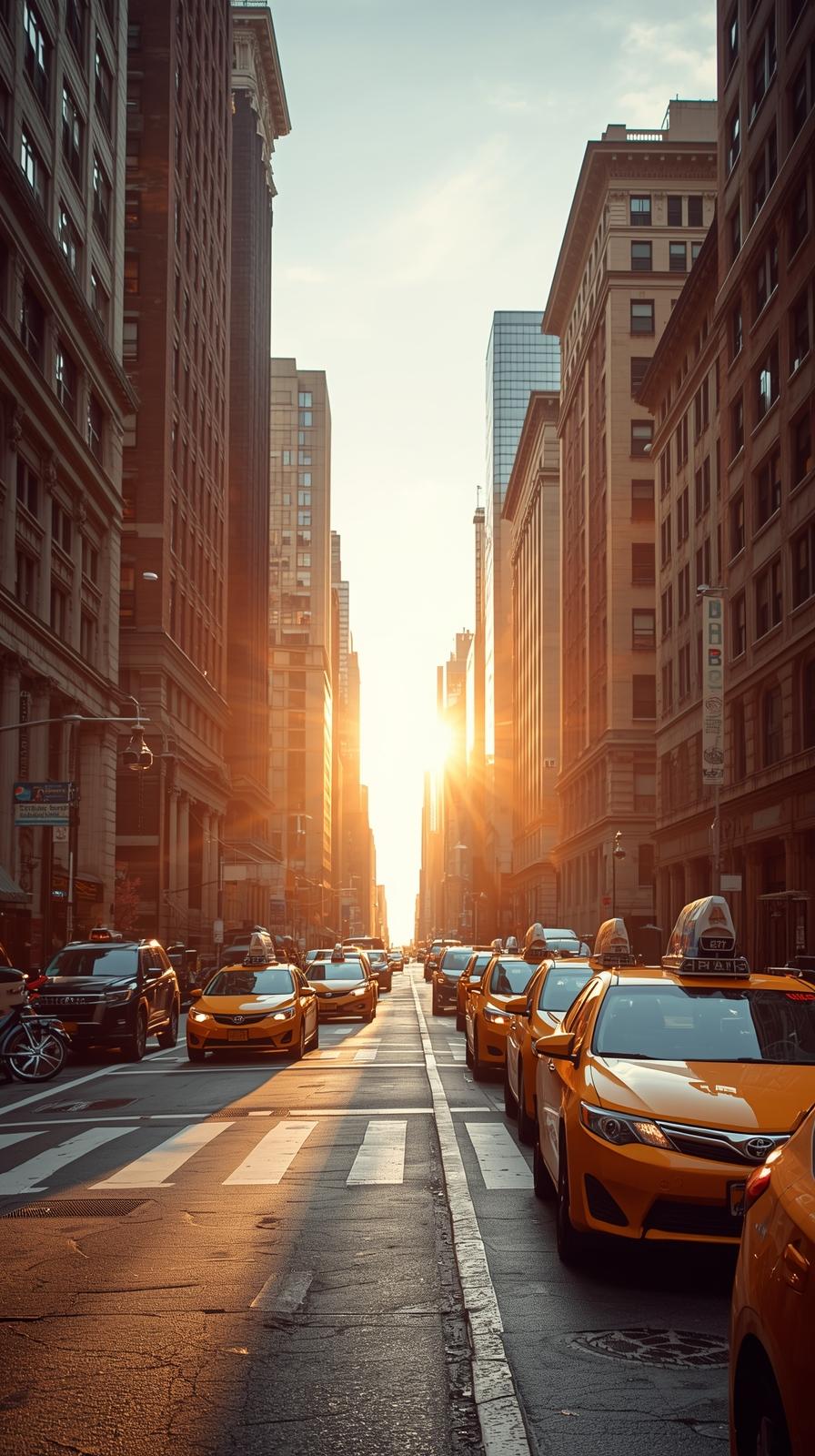 New York Taxi Street With Warm Colors