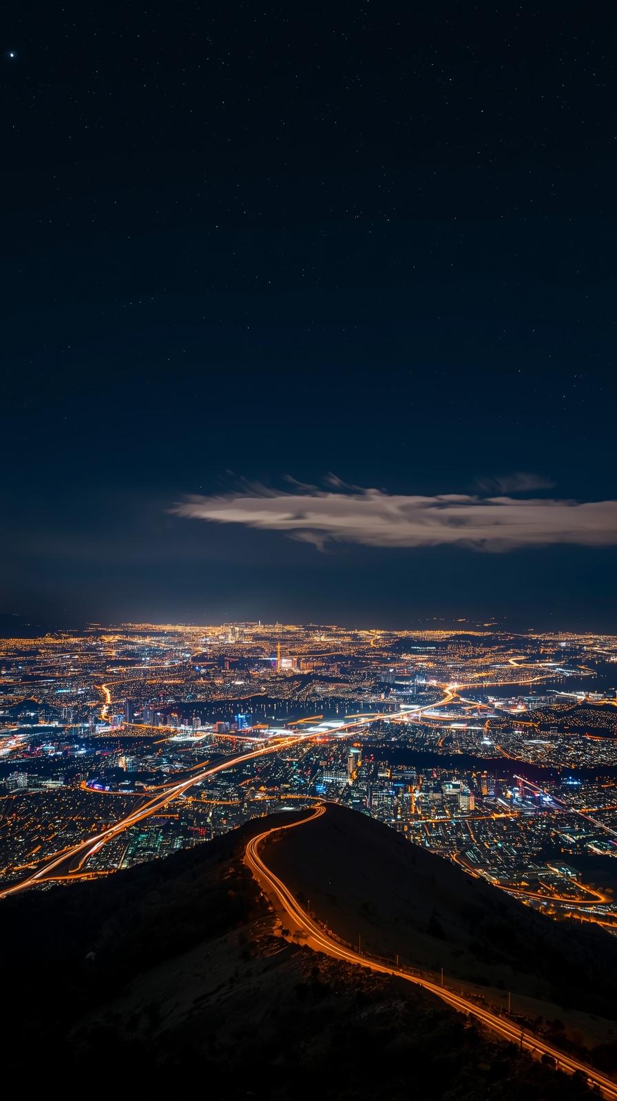 Night View Of City Lights From Mountain Top