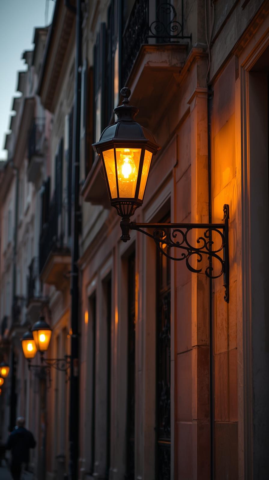 Old European Architecture With Warm Street Lantern