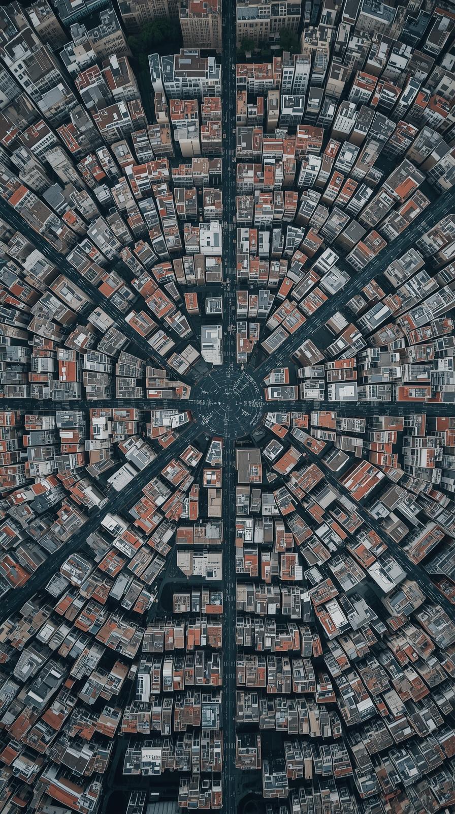 Overhead Drone Shot Of A Dense City Grid