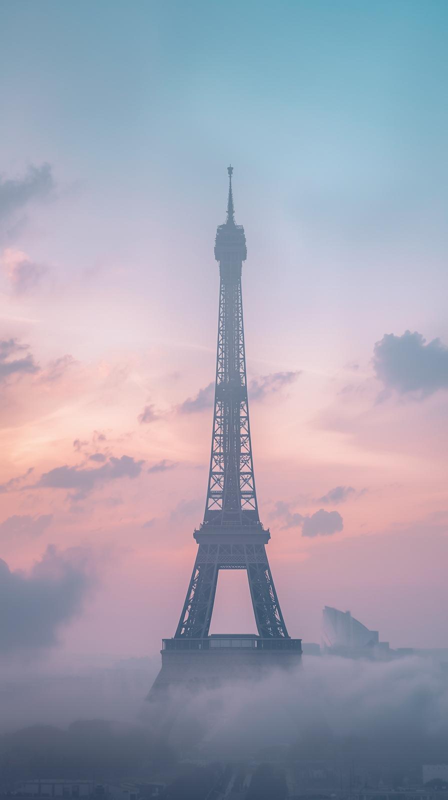 Paris Eiffel Tower Wallpaper With Soft Pastel Sky