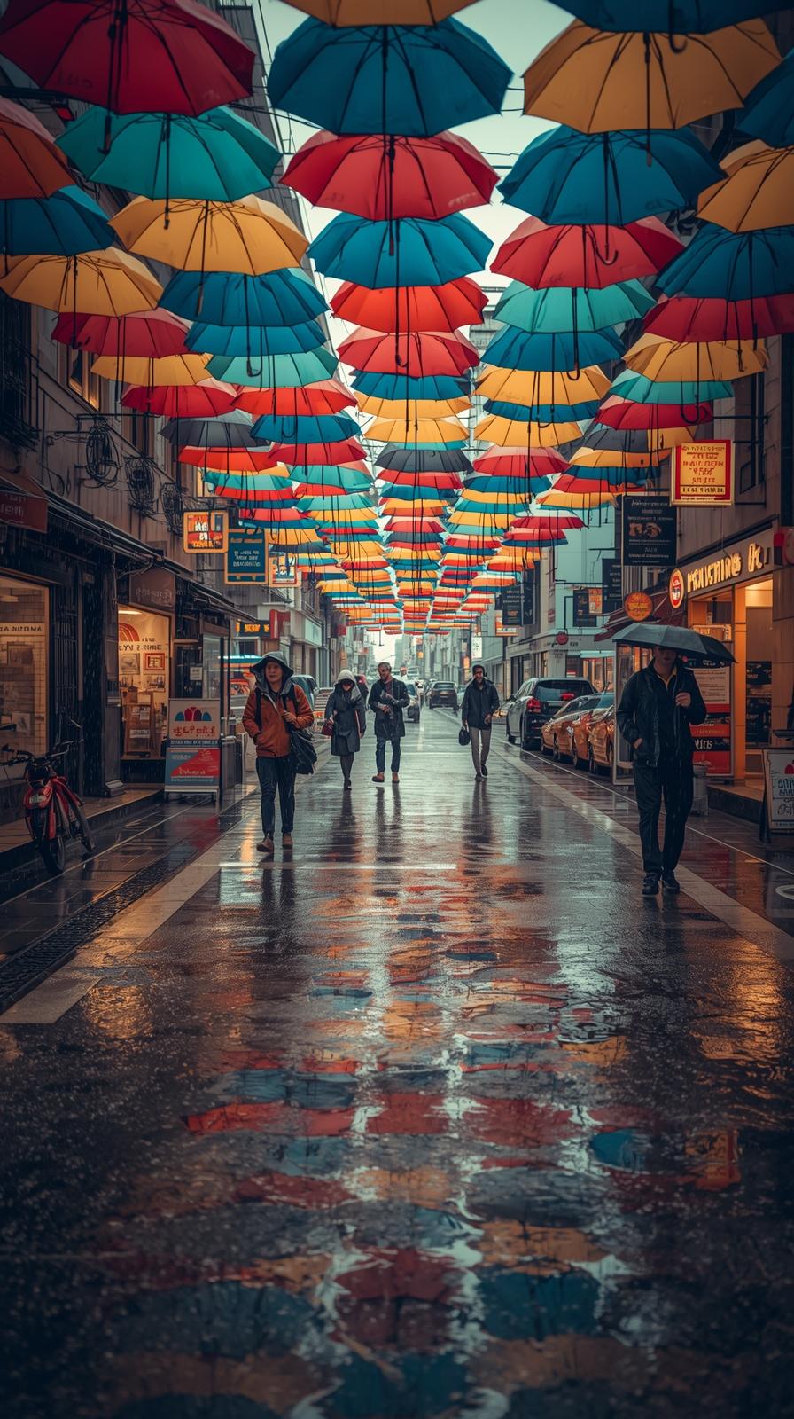 Street Full Of Umbrellas In Rainy Weather