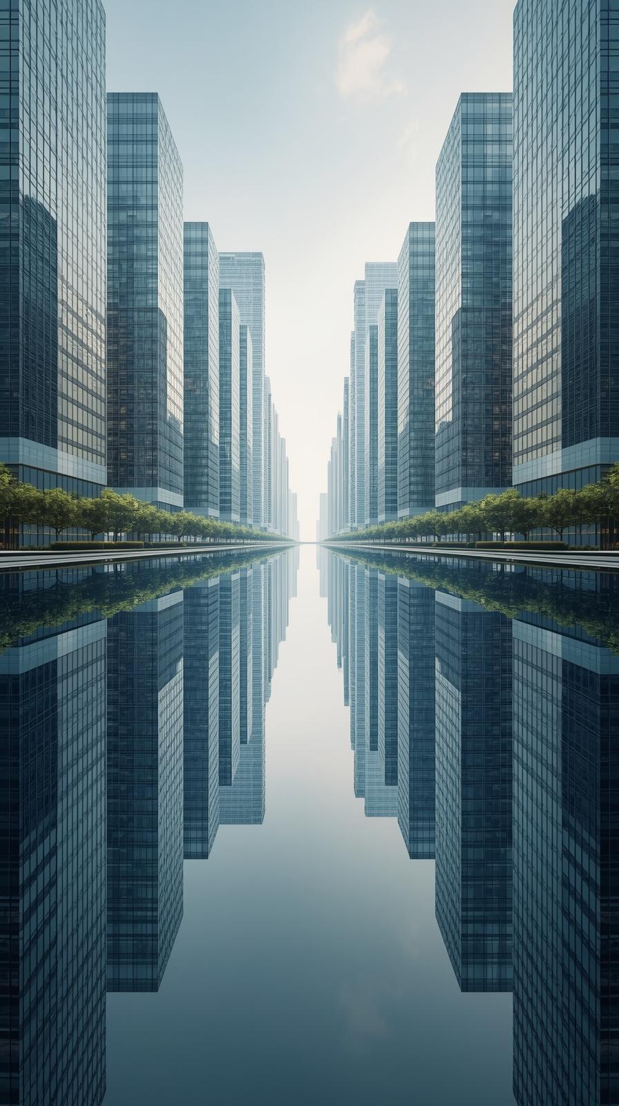 Symmetrical Skyscrapers Mirrored Aesthetic