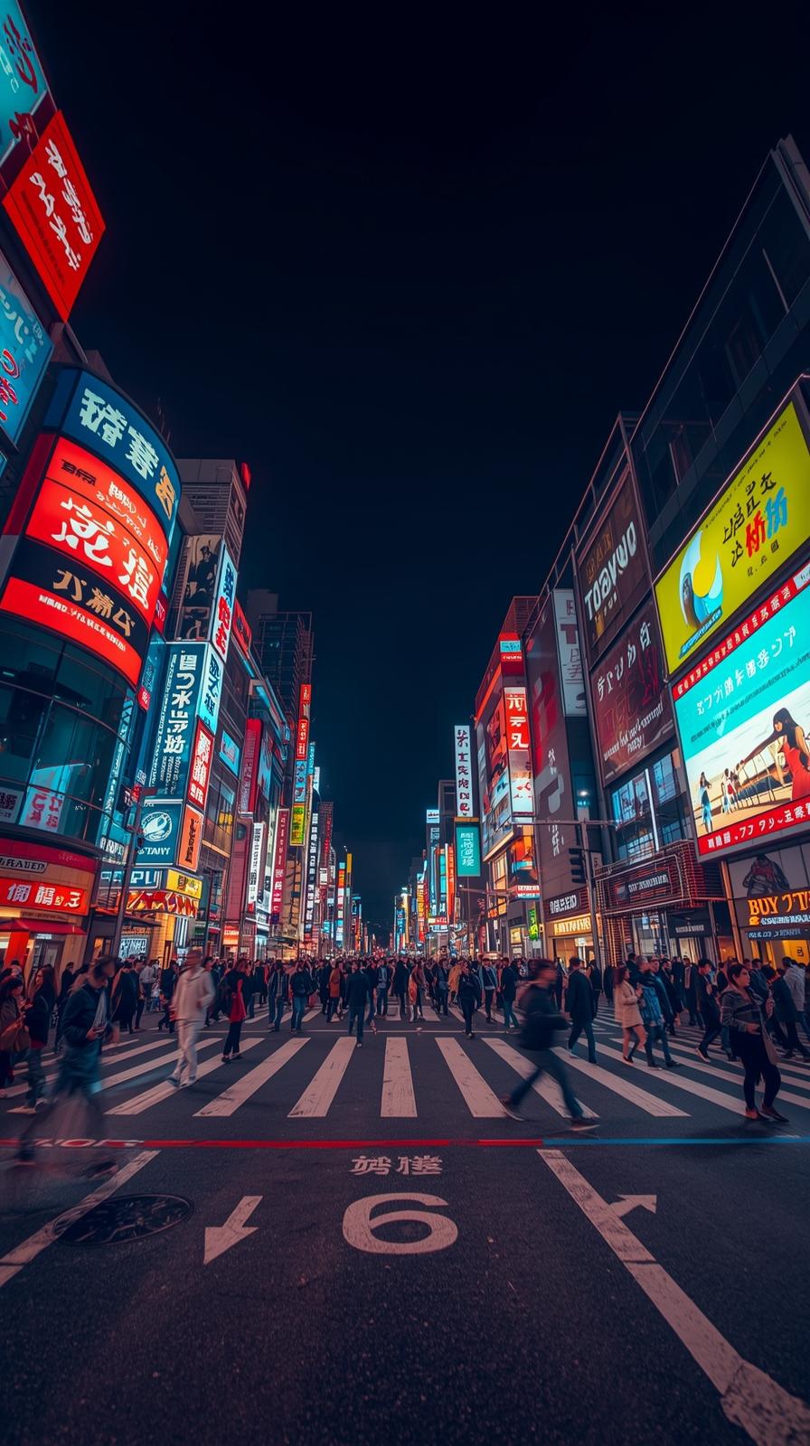 Tokyo Shibuya Crossing Busy Street With Neon Billb