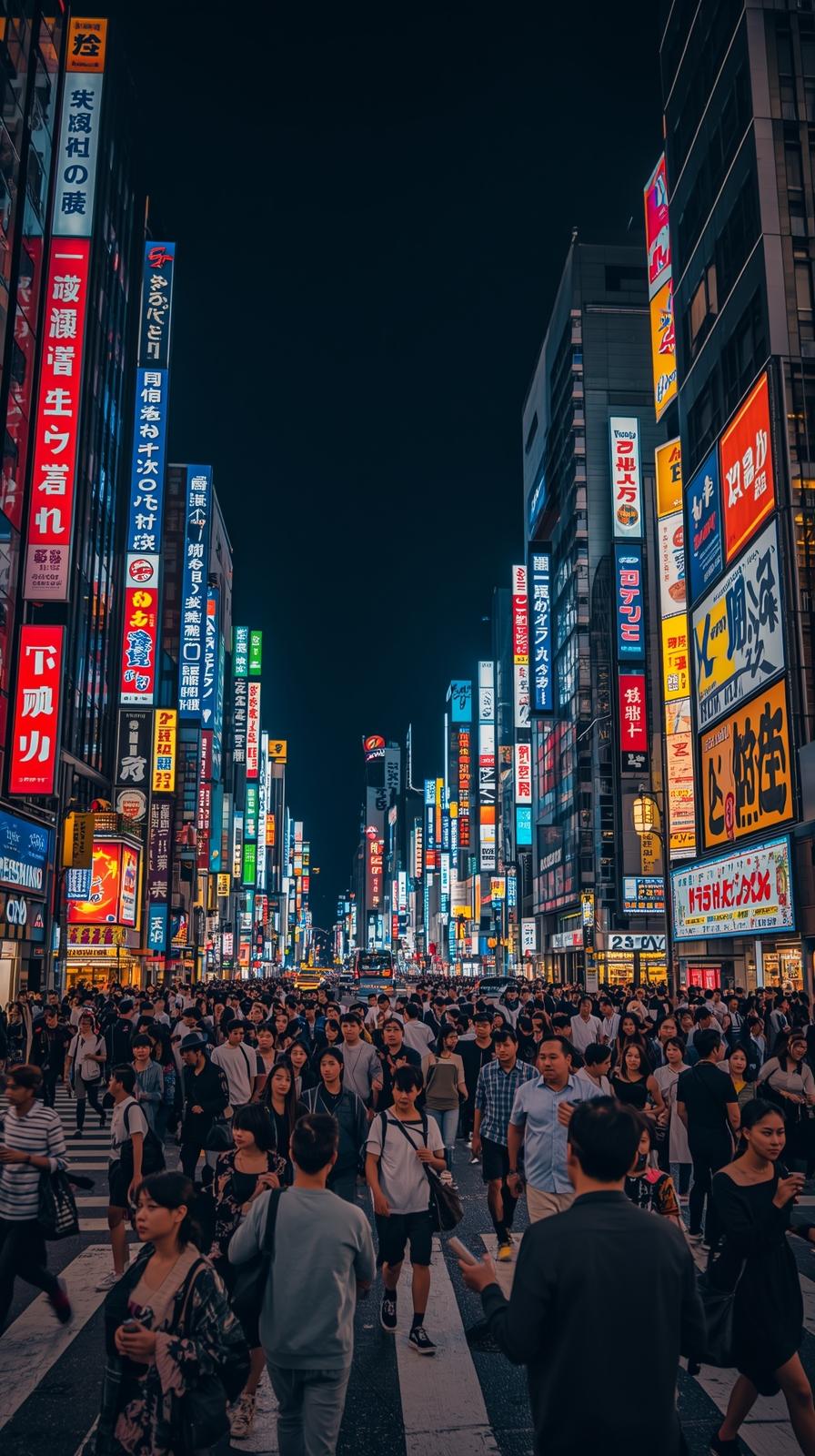 Tokyo Shibuya Crossing Busy Street With Neon Billb