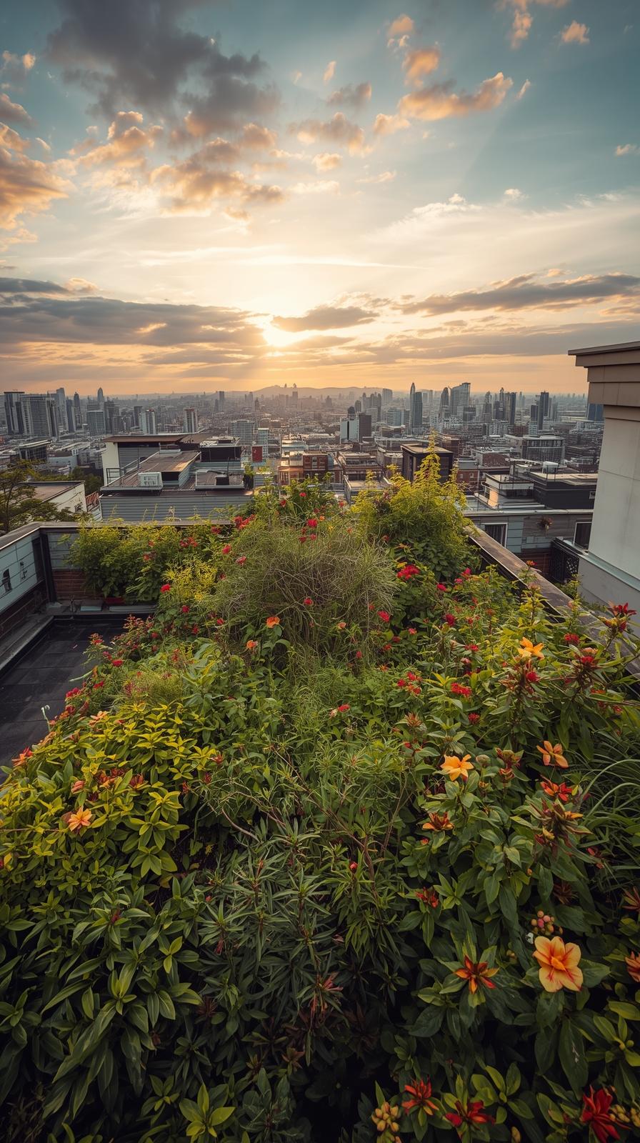 Urban Rooftop Garden Overlooking Buildings