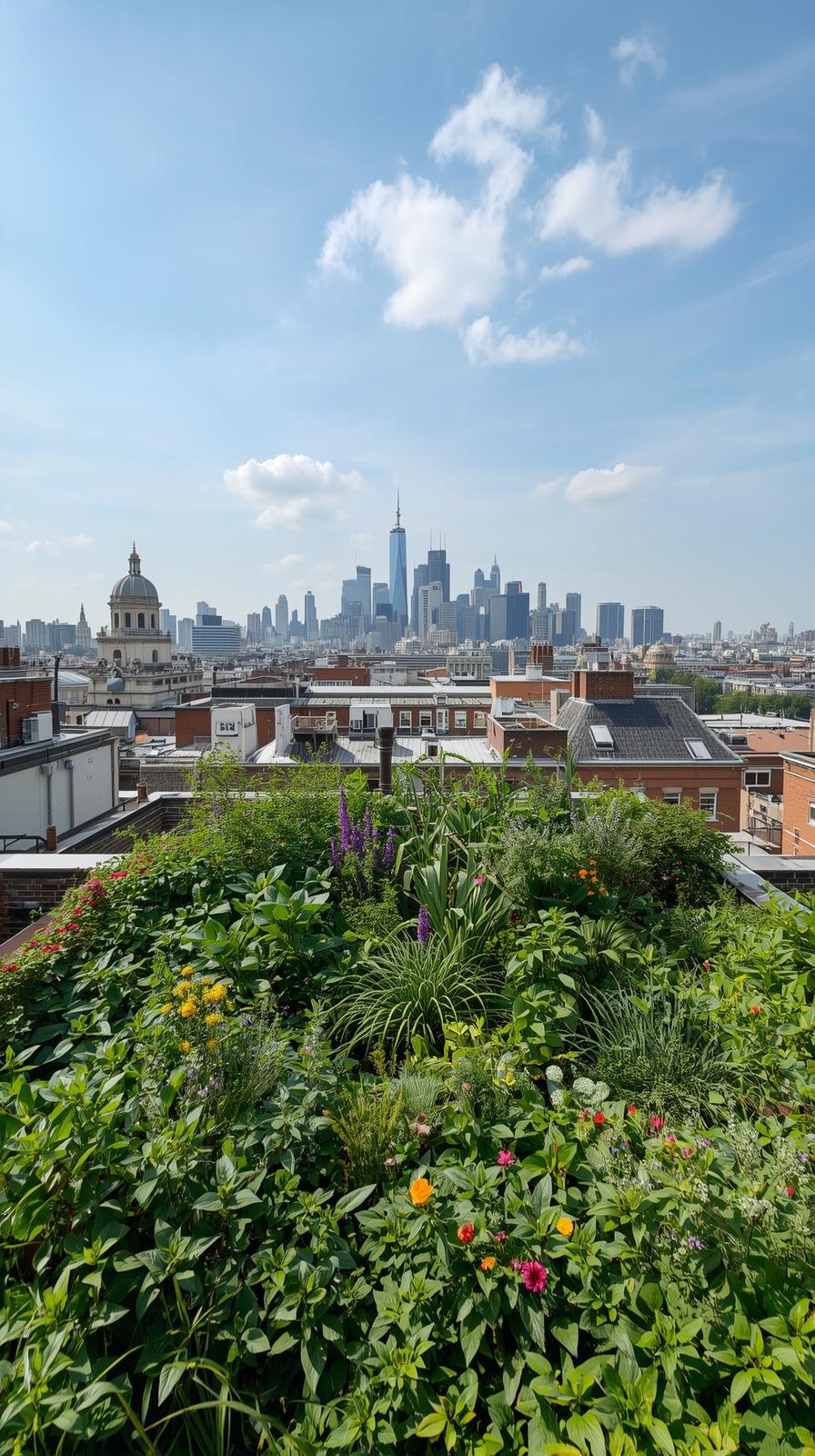 Urban Rooftop Garden Overlooking Buildings