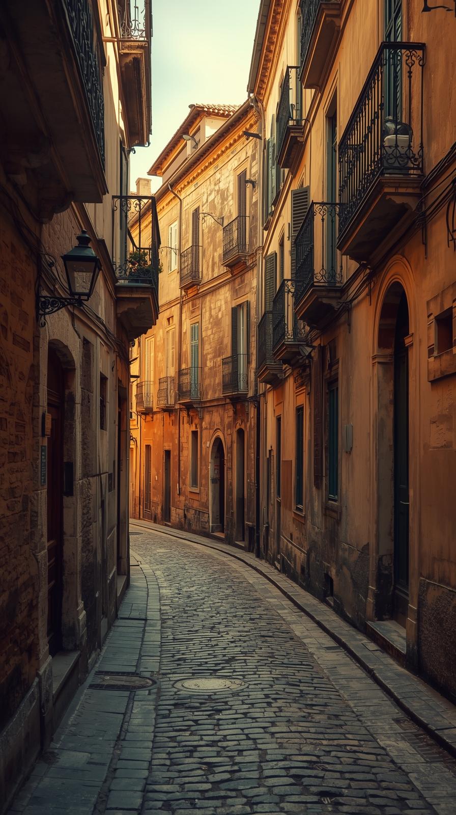 Vintage European Old Town Street With Cobblestone
