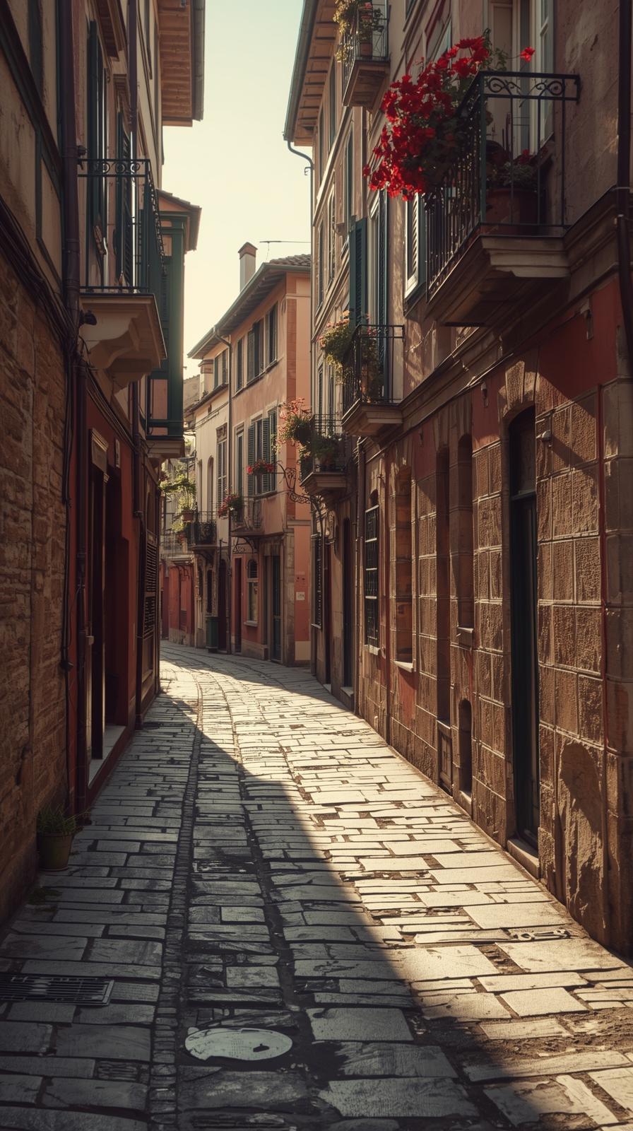 Vintage European Old Town Street With Cobblestone