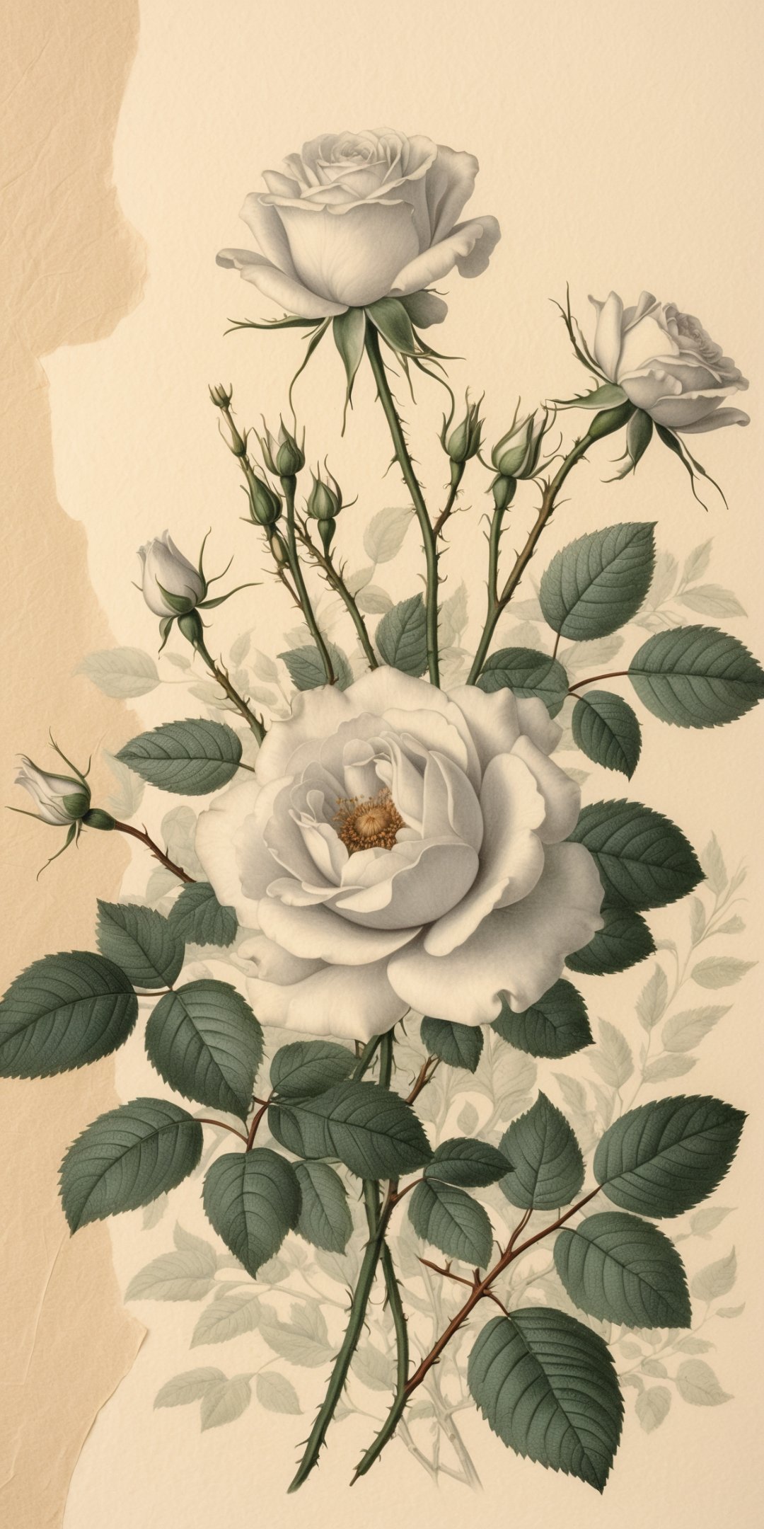 Vintage Botanical Illustration Of Roses With Delic