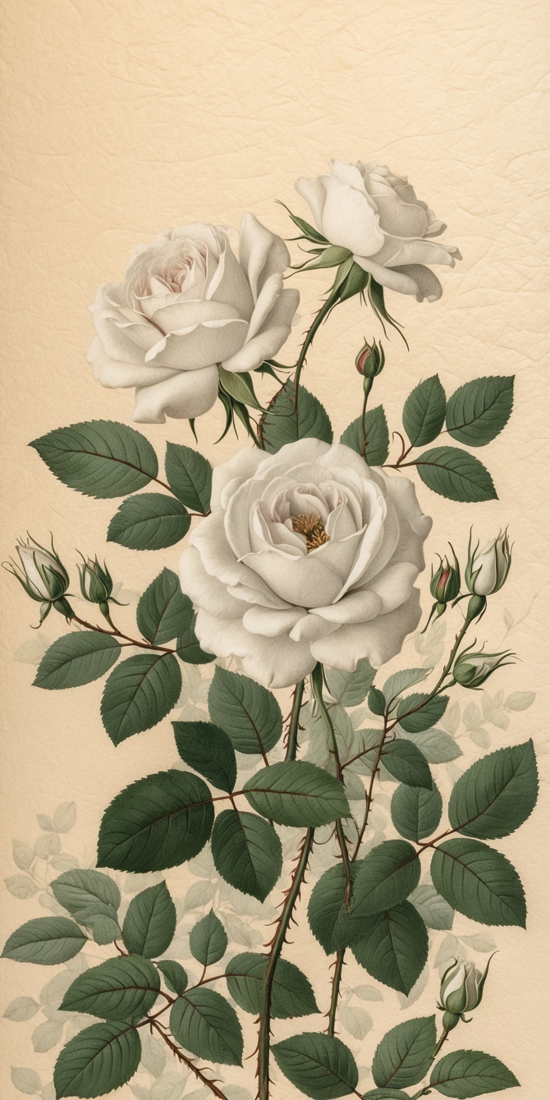 Vintage Botanical Illustration Of Roses With Delic