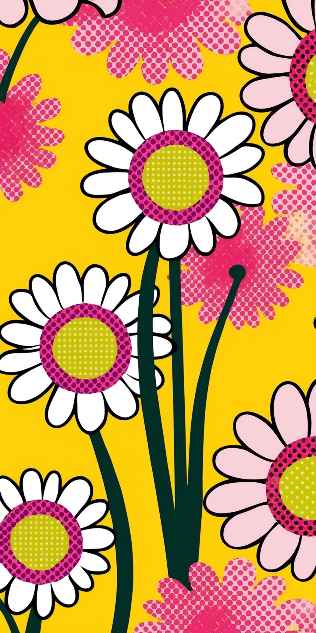 Vibrant Colorful Popart Daisies With Prominent Hal