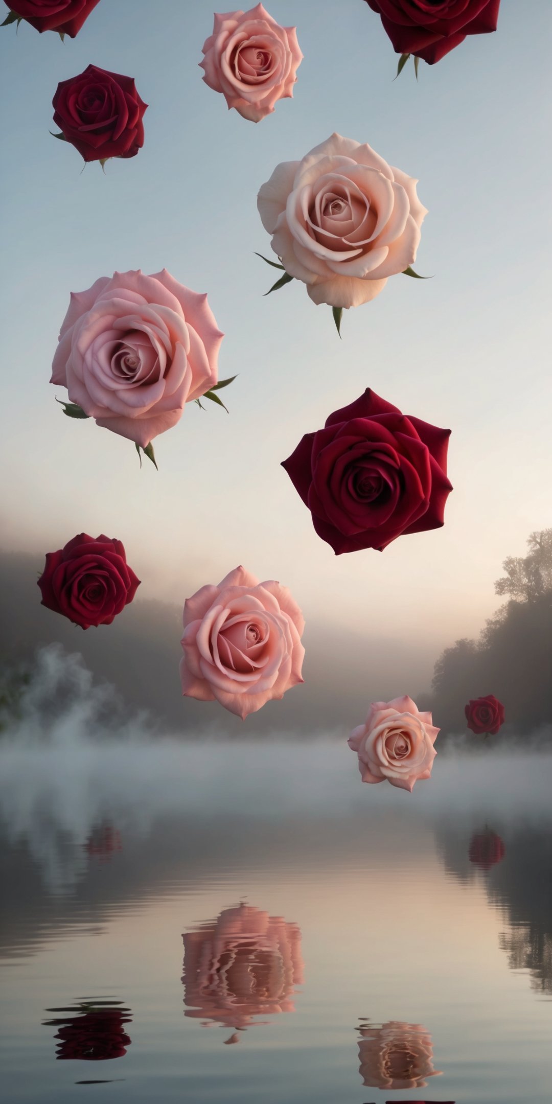Surreal Scene Of Delicate Floating Roses With Soft