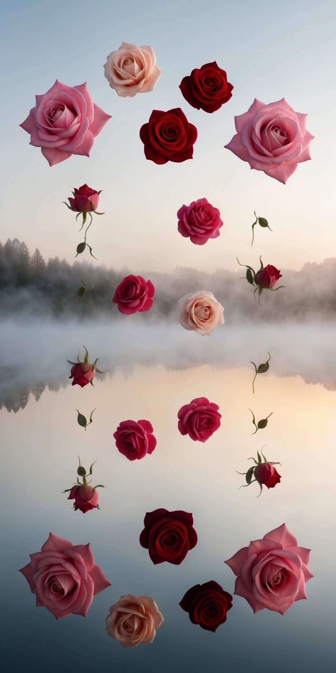 Surreal Scene Of Delicate Floating Roses With Soft