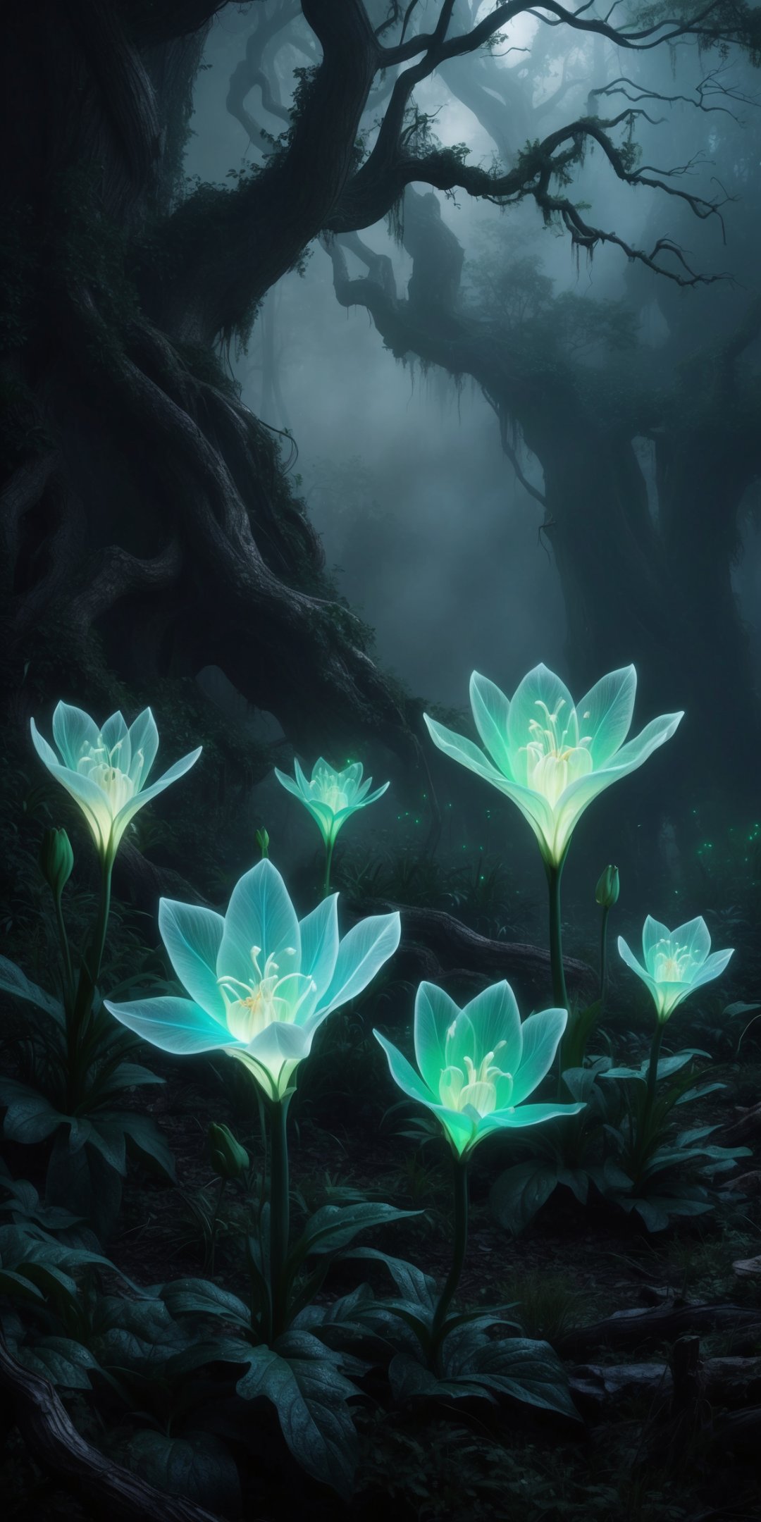 Fantasy Bioluminescent Flowers With Delicate Trans