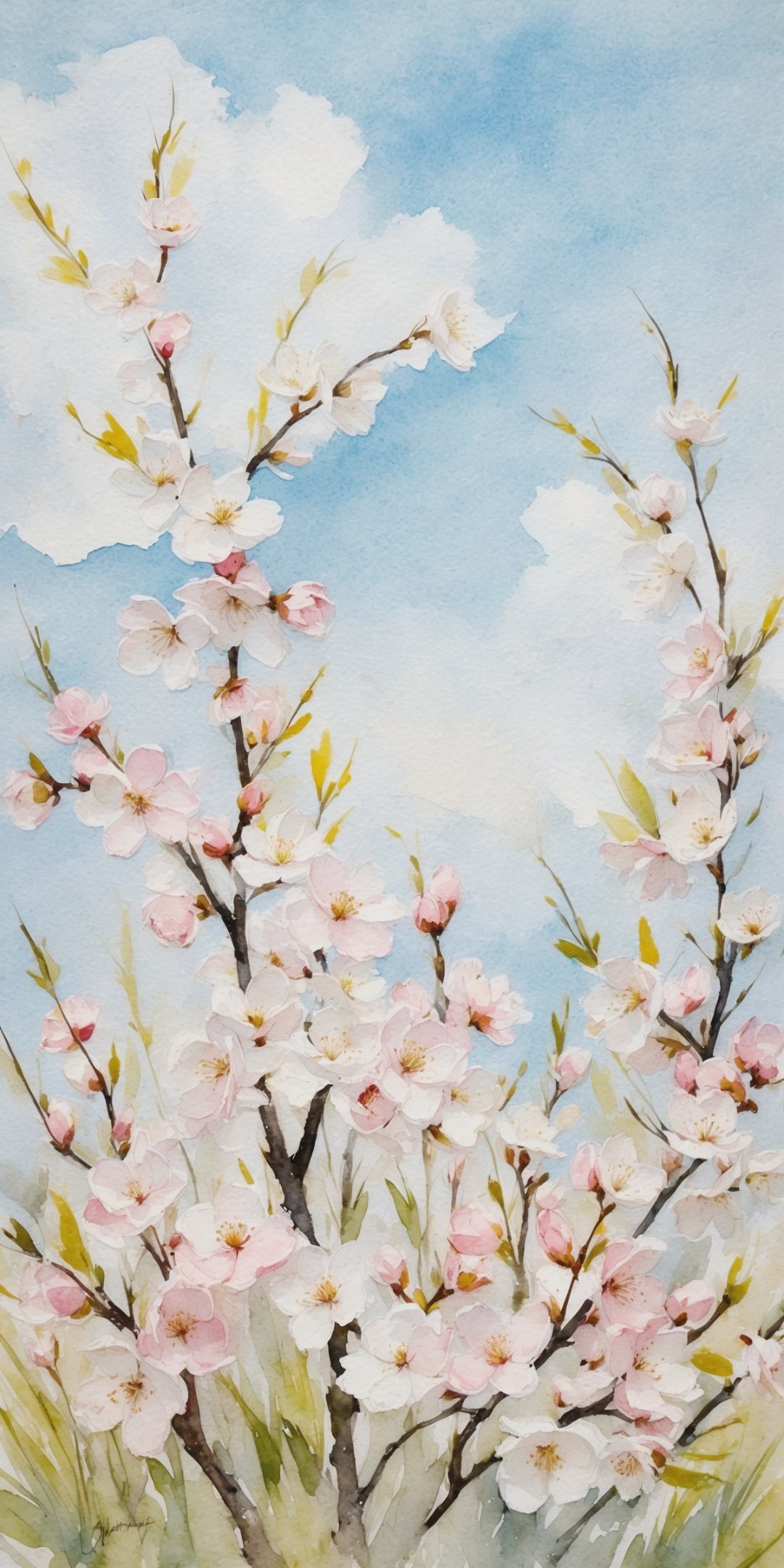 Dreamy Watercolor Painting Of Delicate Cherry Blos