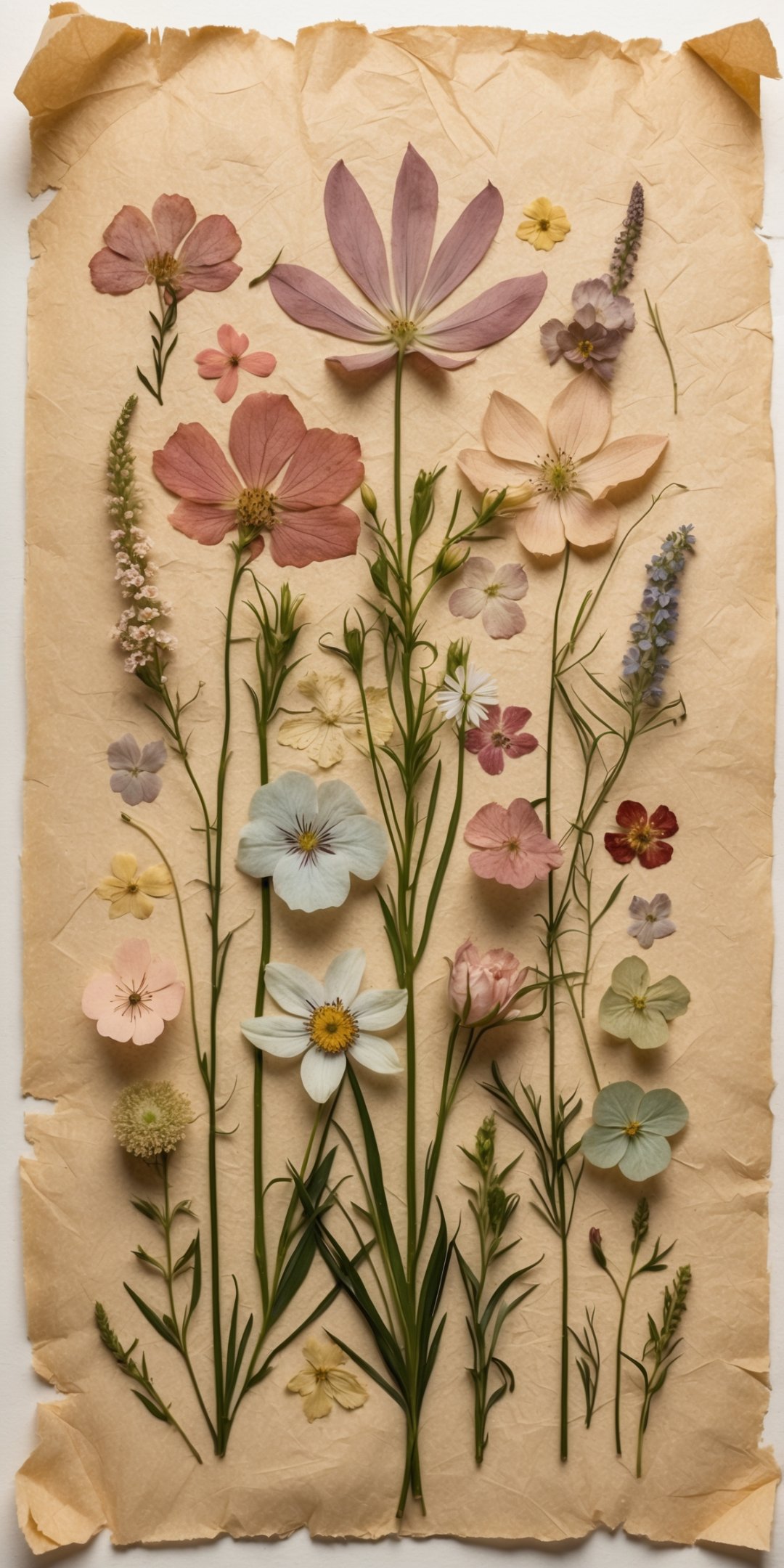 Botanical Collage Of Delicately Pressed Flowers In