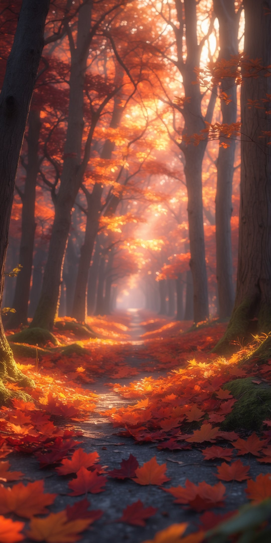 Autumn Forest Path Covered With Vibrant Orange And