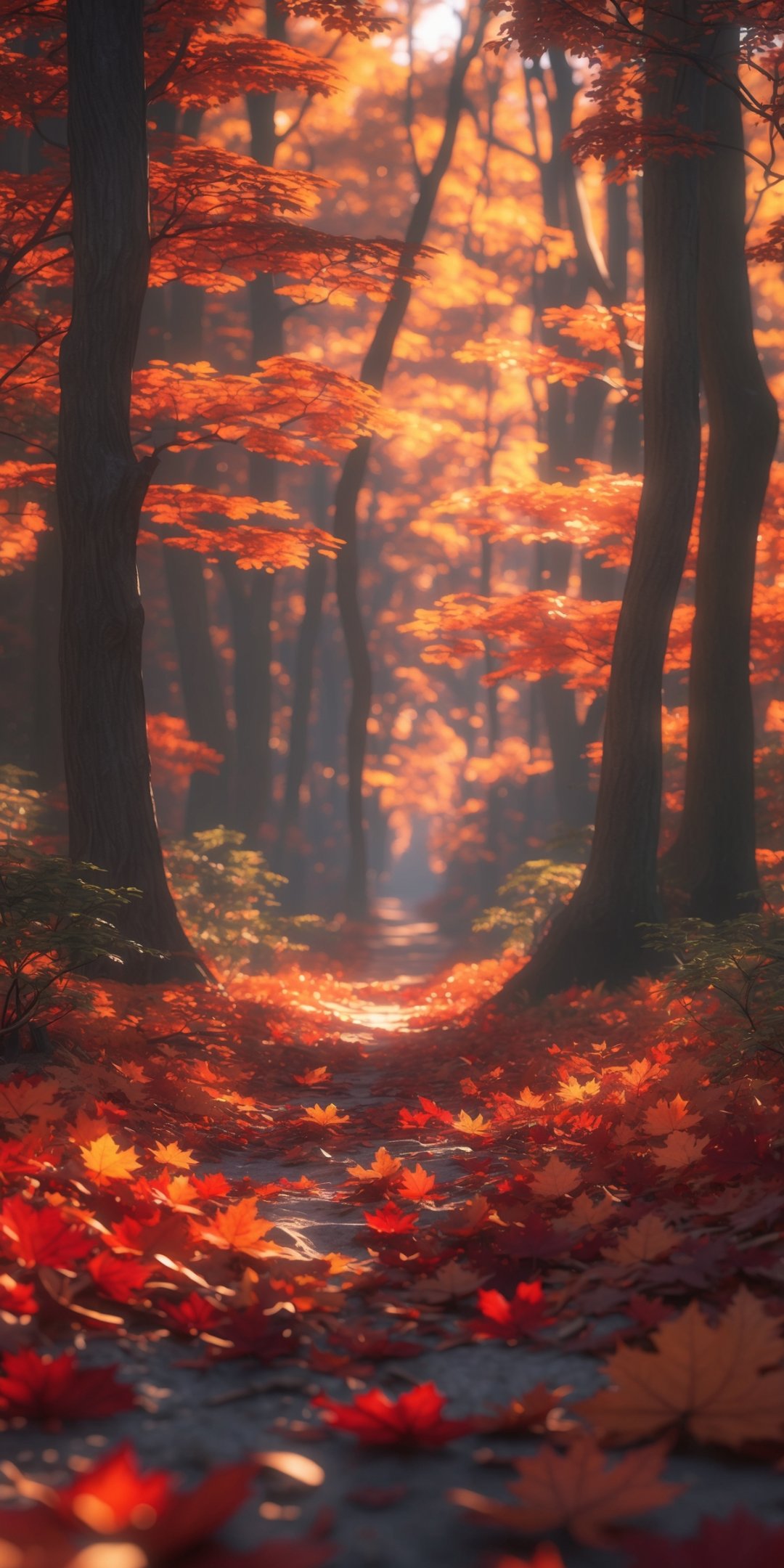 Autumn Forest Path Covered With Vibrant Orange And