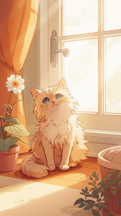 Cute Cat In House Wallpaper