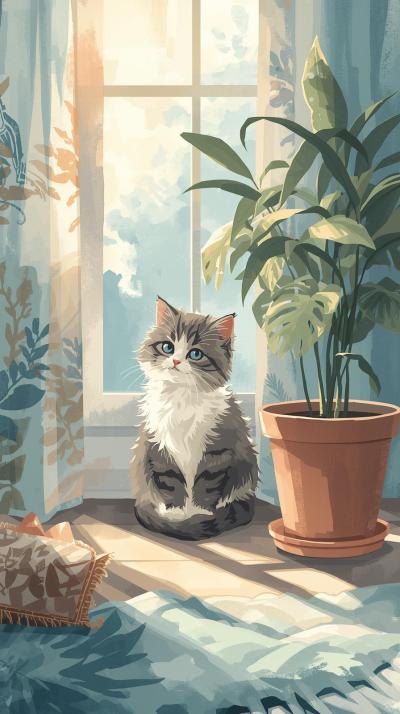 Cute Cat In House Wallpaper